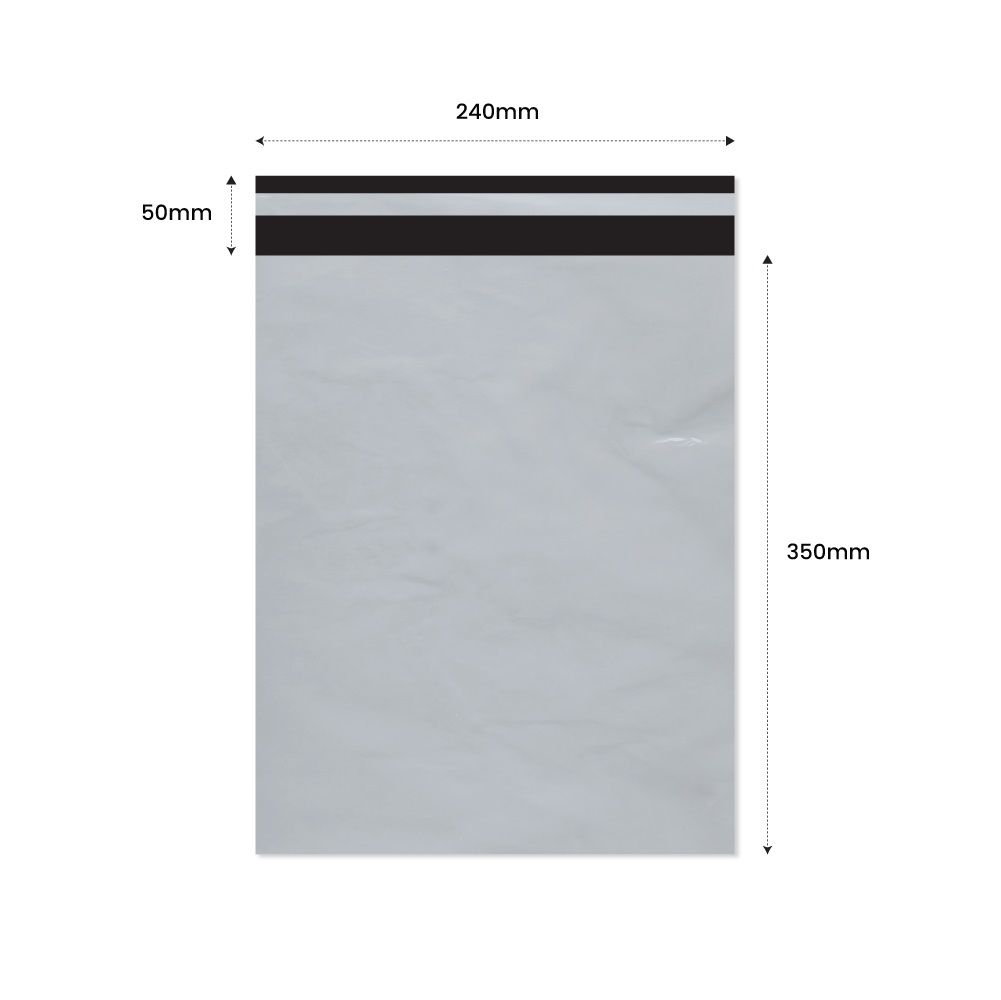 Plic Curier cu Adeziv 240X350mm + 50mm clapeta - LDPE alb + negru 