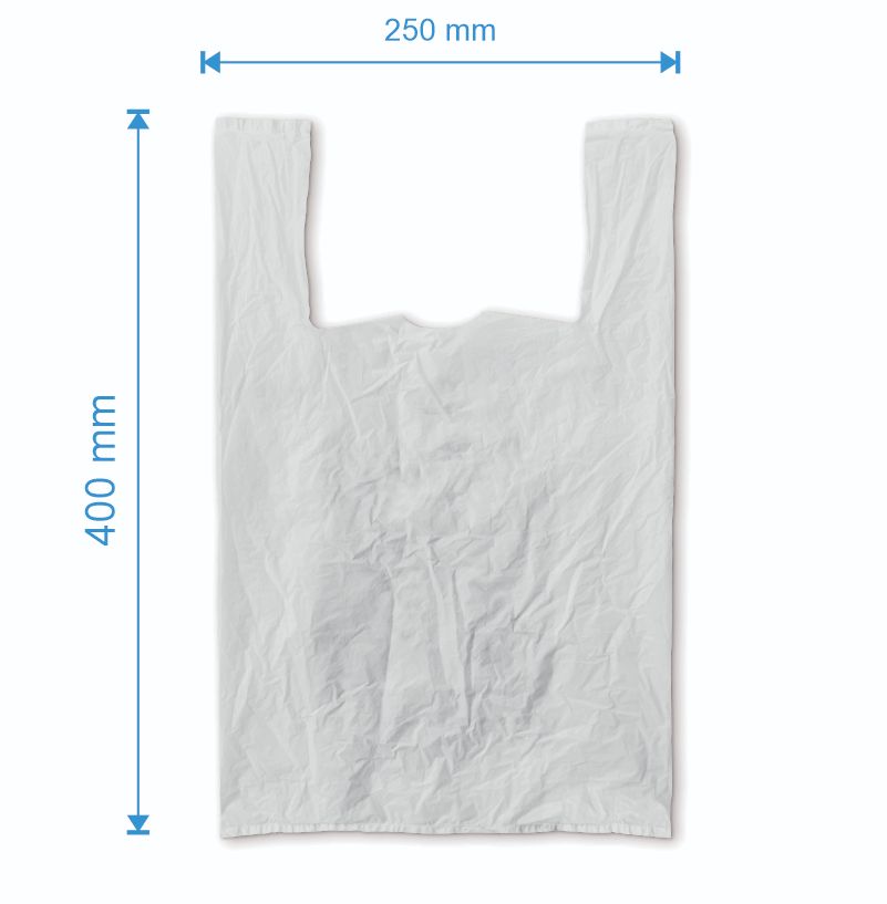 Sacosa maieu 250mm x 400mm - 50 microni grosime, cu pliuri de 60mm, reciclat, culoarea alb