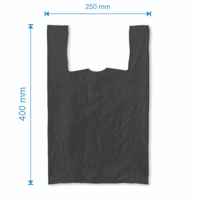 Sacosa maieu 250mm x 400mm - 50 microni grosime, cu pliuri de 60mm, virgin, culoarea negru