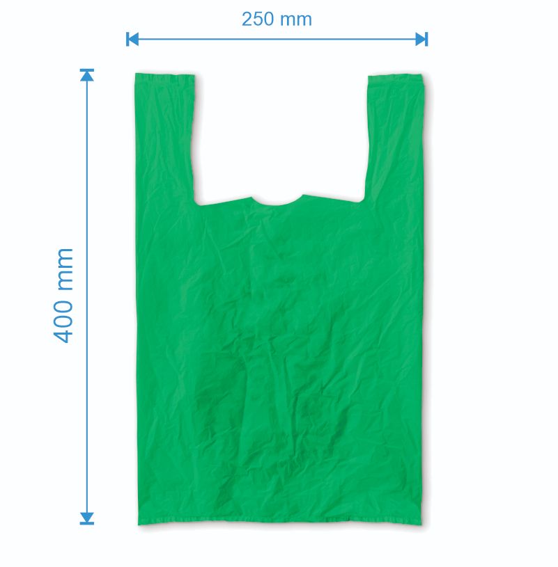Sacosa maieu 250mm x 400mm - 50 microni grosime, cu pliuri de 60mm, virgin, culoarea verde