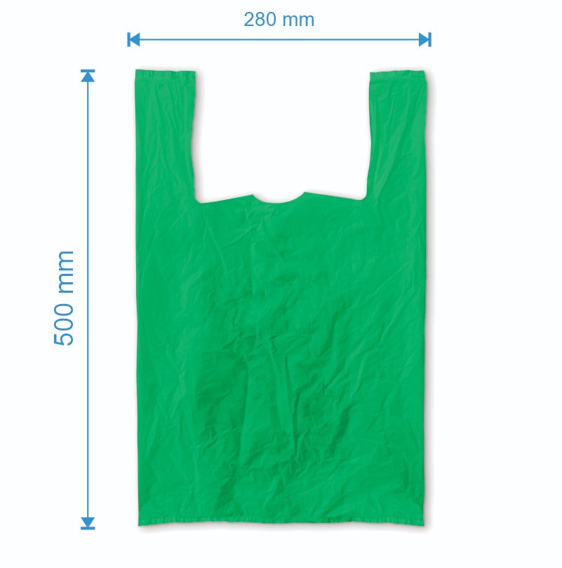 Sacosa maieu 280mm x 500mm - 50 microni grosime, cu pliuri de 70mm, reciclat, culoarea verde
