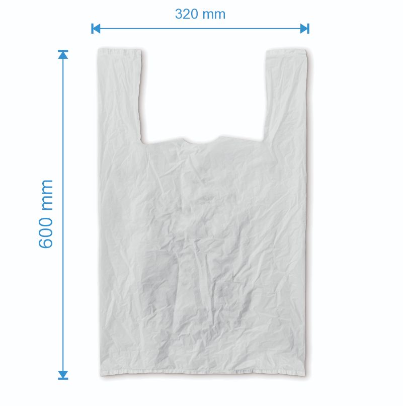Sacosa maieu 320mm x 600mm - 50 microni grosime, cu pliuri de 90mm, virgin, culoarea albă