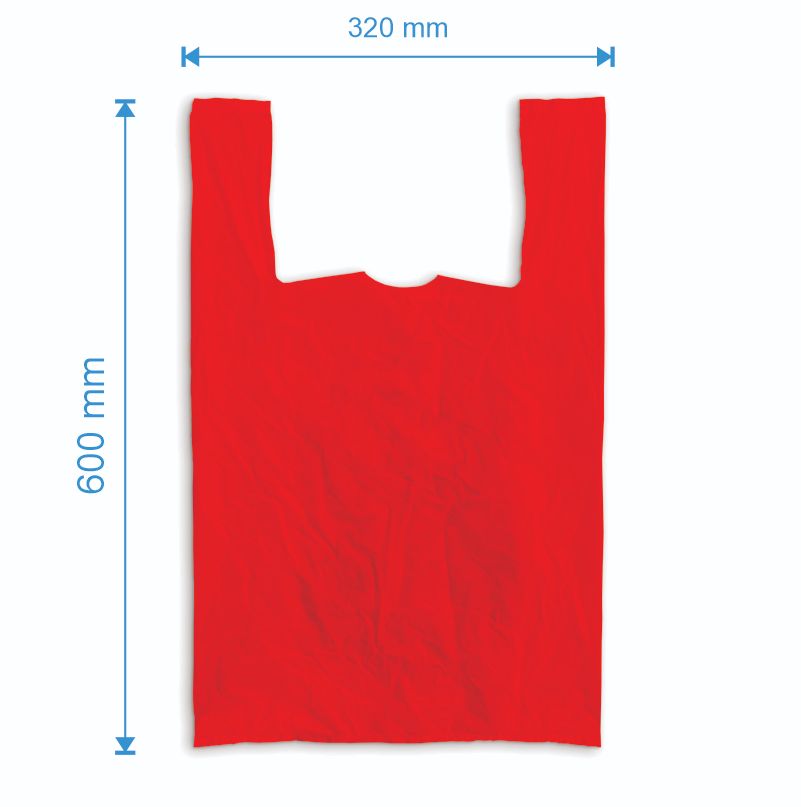 Sacosa maieu 320mm x 600mm - 50 microni grosime, cu pliuri de 90mm, virgin, culoarea rosu