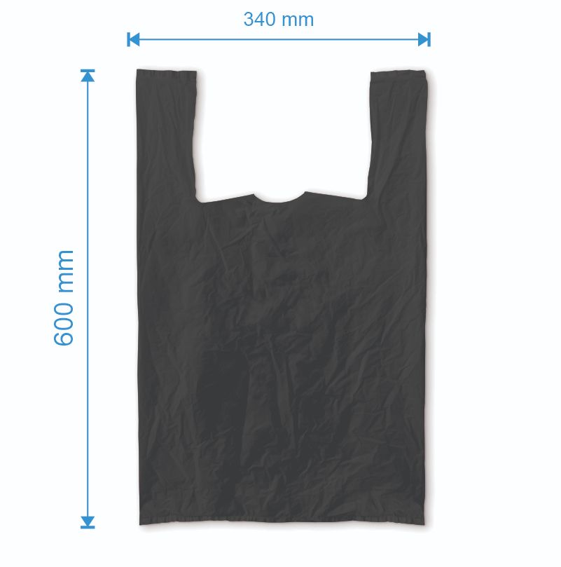 Sacosa maieu 340mm x 600mm - 50 microni grosime, cu pliuri de 100mm, virgin, culoarea negru