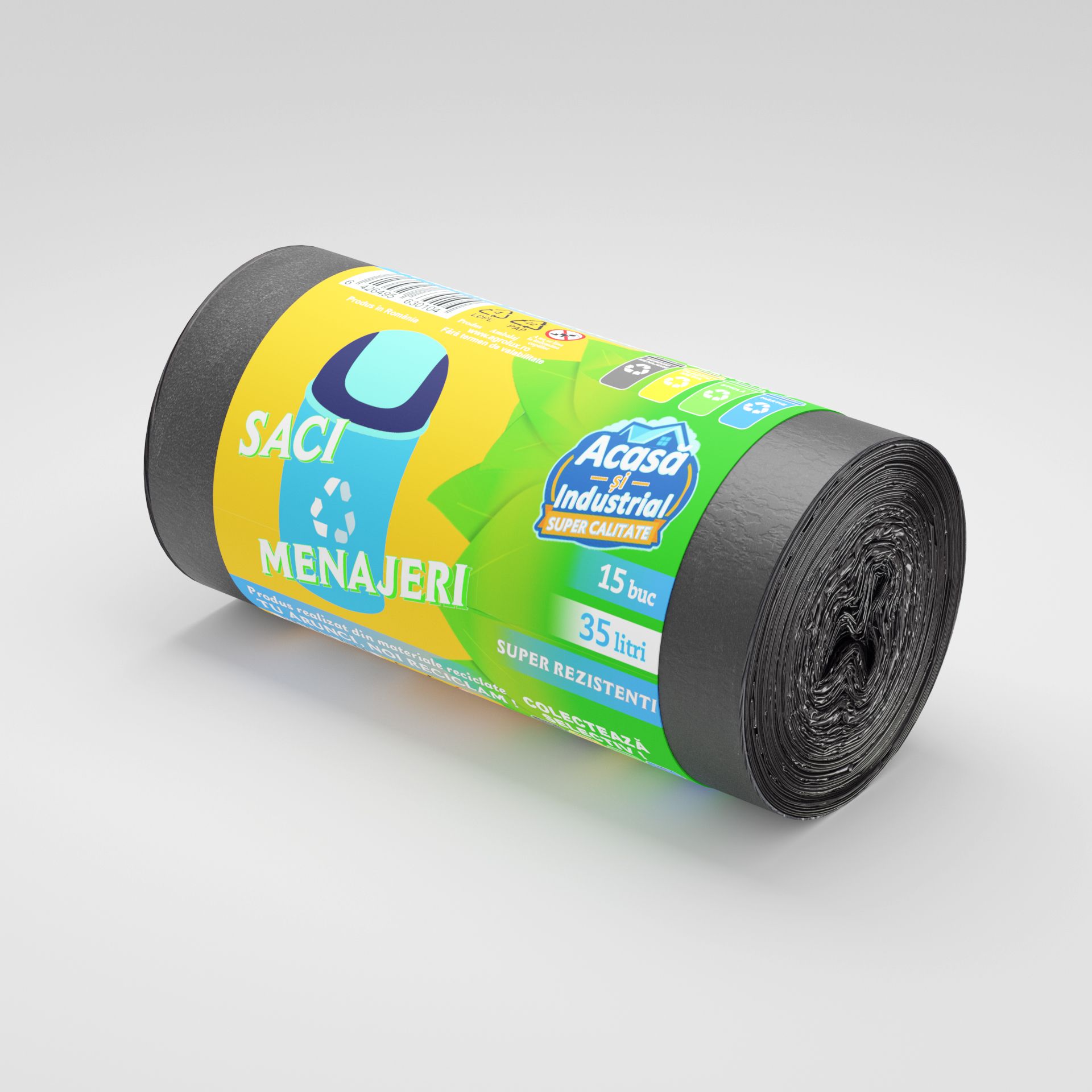 Saci menajeri 35L negru 15 saci/rola Acasa si Industrial 