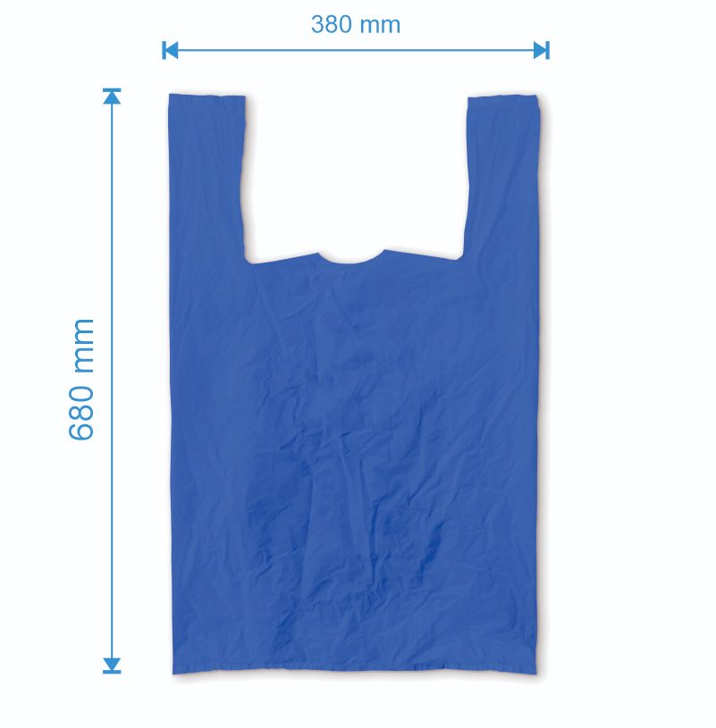 Sacosa maieu 380mm x 680mm - 50 microni grosime, cu pliuri de 140mm, virgin, culoarea albastru