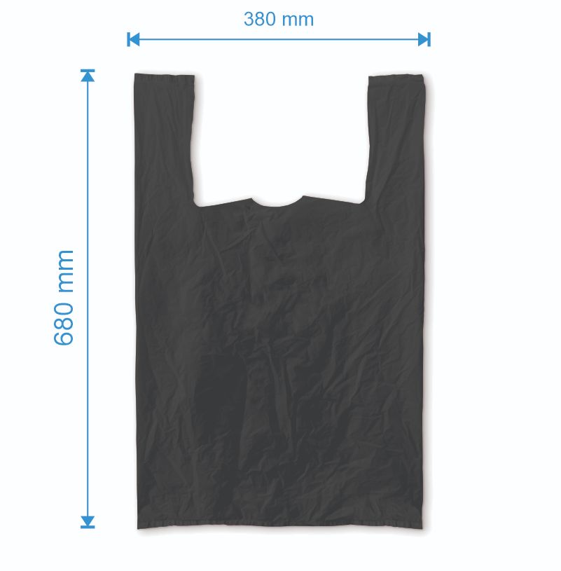 Sacosa maieu 380mm x 680mm - 50 microni grosime, cu pliuri de 140mm, virgin, culoarea negru