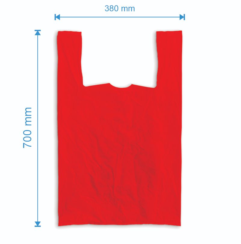 Sacosa maieu  380mm x 700mm - 50 microni grosime, cu pliuri de 140mm, reciclat, culoarea rosu