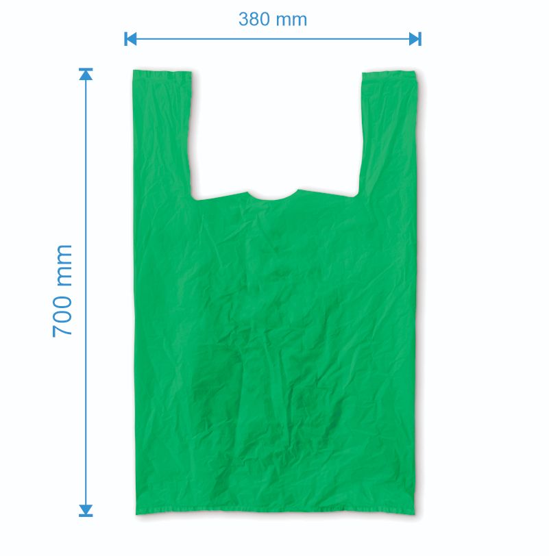 Sacosa maieu  380mm x 700mm - 50 microni grosime, cu pliuri de 140mm, reciclat, culoarea verde