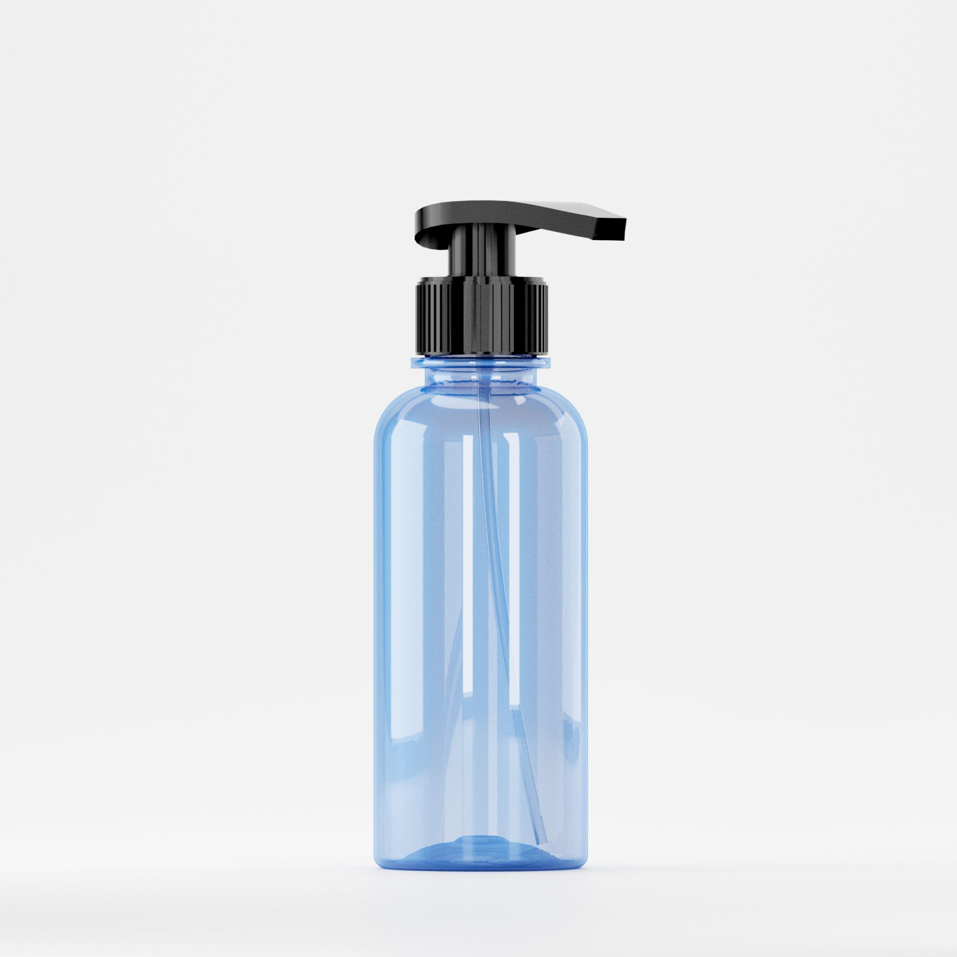 Flacon PET 200ml Albastru – Filet 28mm – PCO 1810 cu Pompiță Neagră